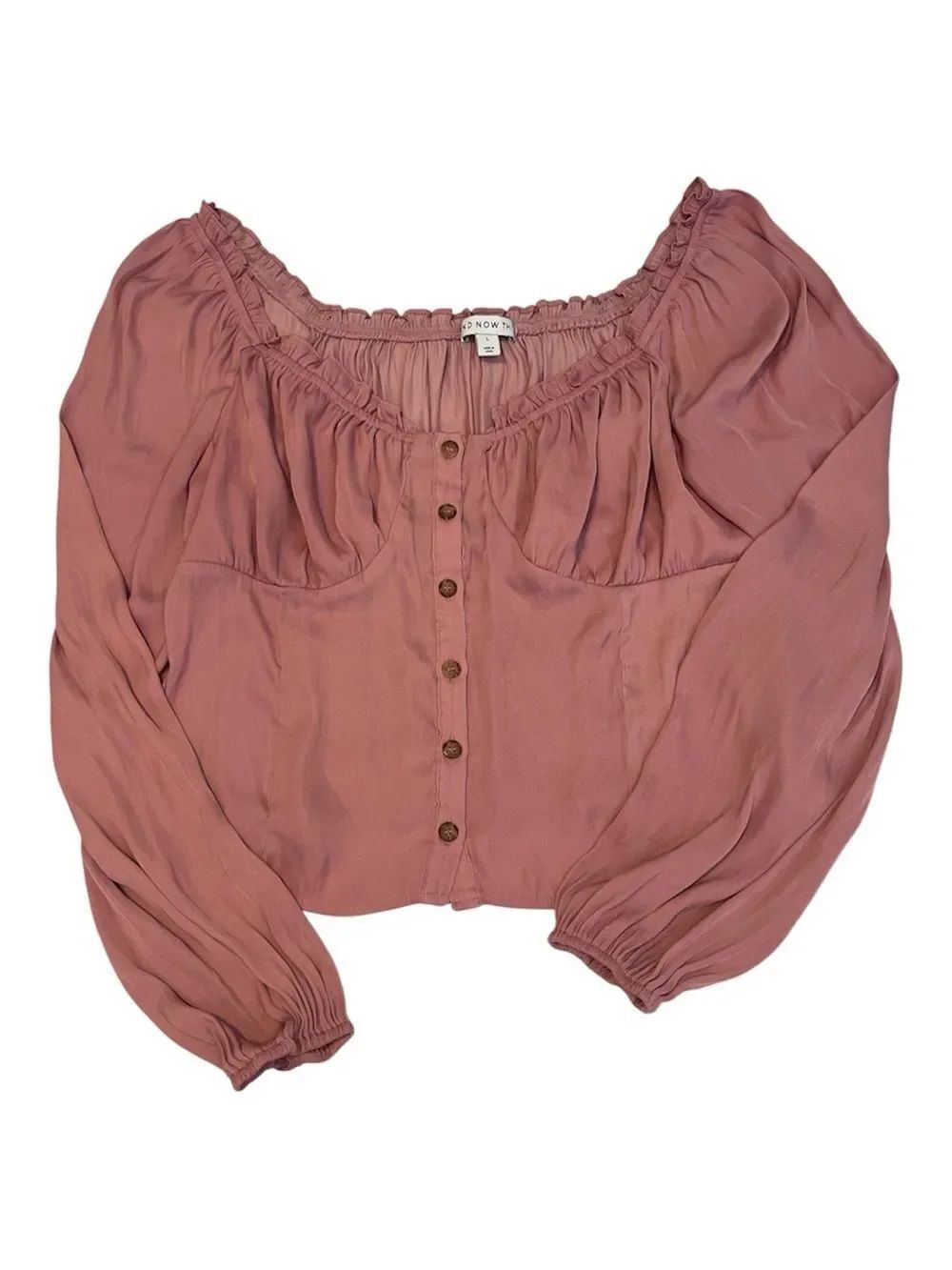And Now This Size Large Dusty Rose Off-Shoulder Button Front Cropped Blouse EUC